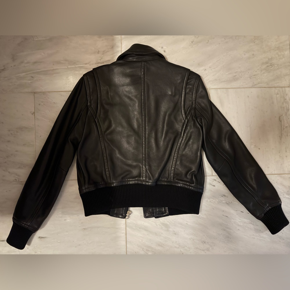 Quince Black Leather Bomber Jacket - Picture 4 of 12